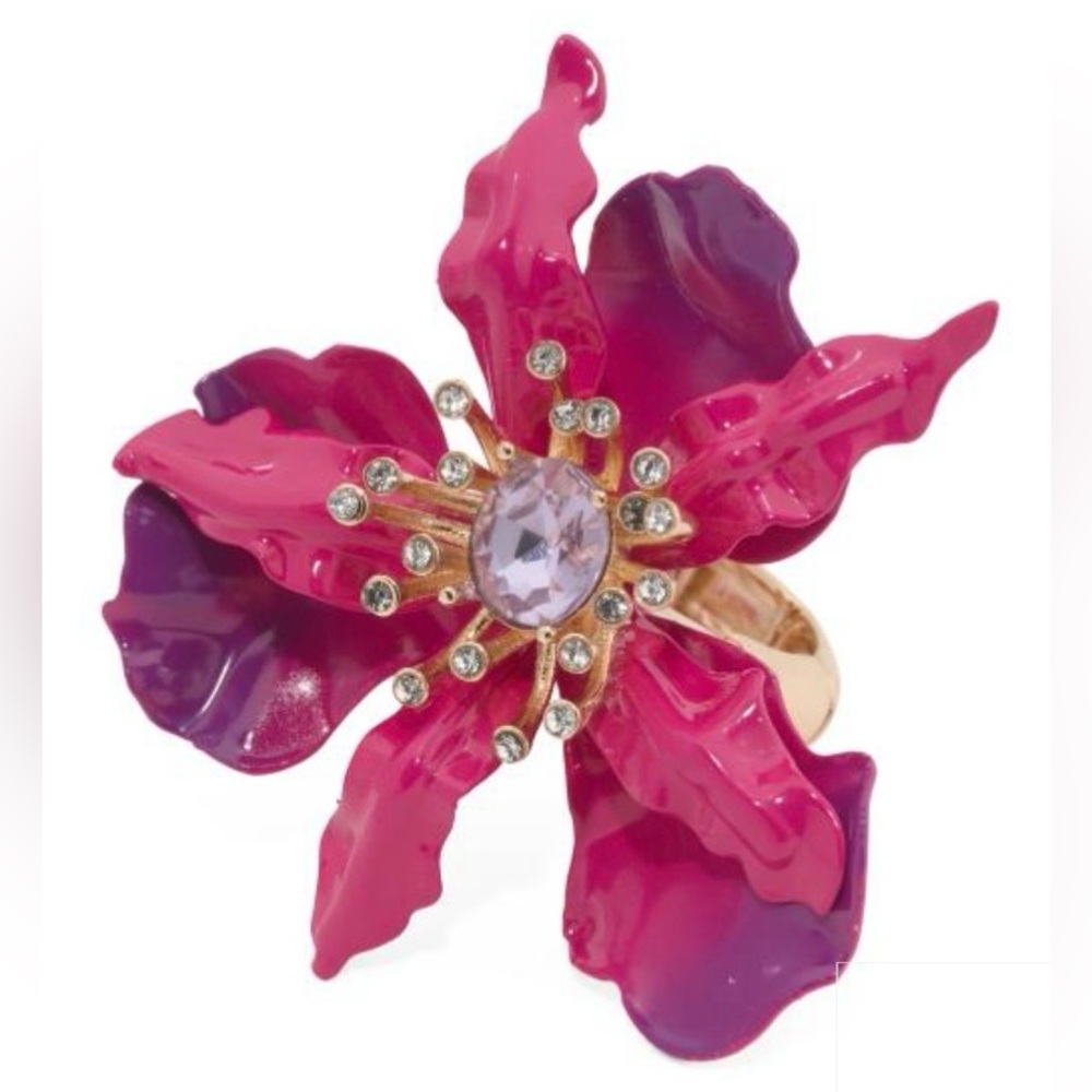 BETSEY JOHNSON SET Pink & Purple Ombré Orchid Earrings Necklace & Ring NEW NWT - Picture 2 of 16